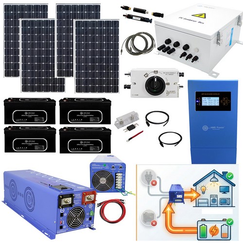(image for) Aims Power, HCPONDEROSA, Solar 1320 Watt, Inverter Charger 6000 Watt & 15.9 kWh Lithium Battery | Complete Solar Power Kit for Large Appliances & Equipment